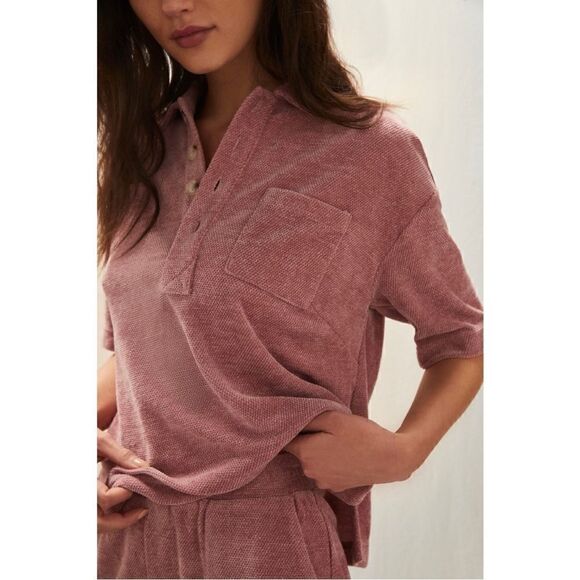 NEW Anthropologie Greylin Liguria Chenille Henley + Shorts 2P Lounge Set X-Small - Picture 2 of 3